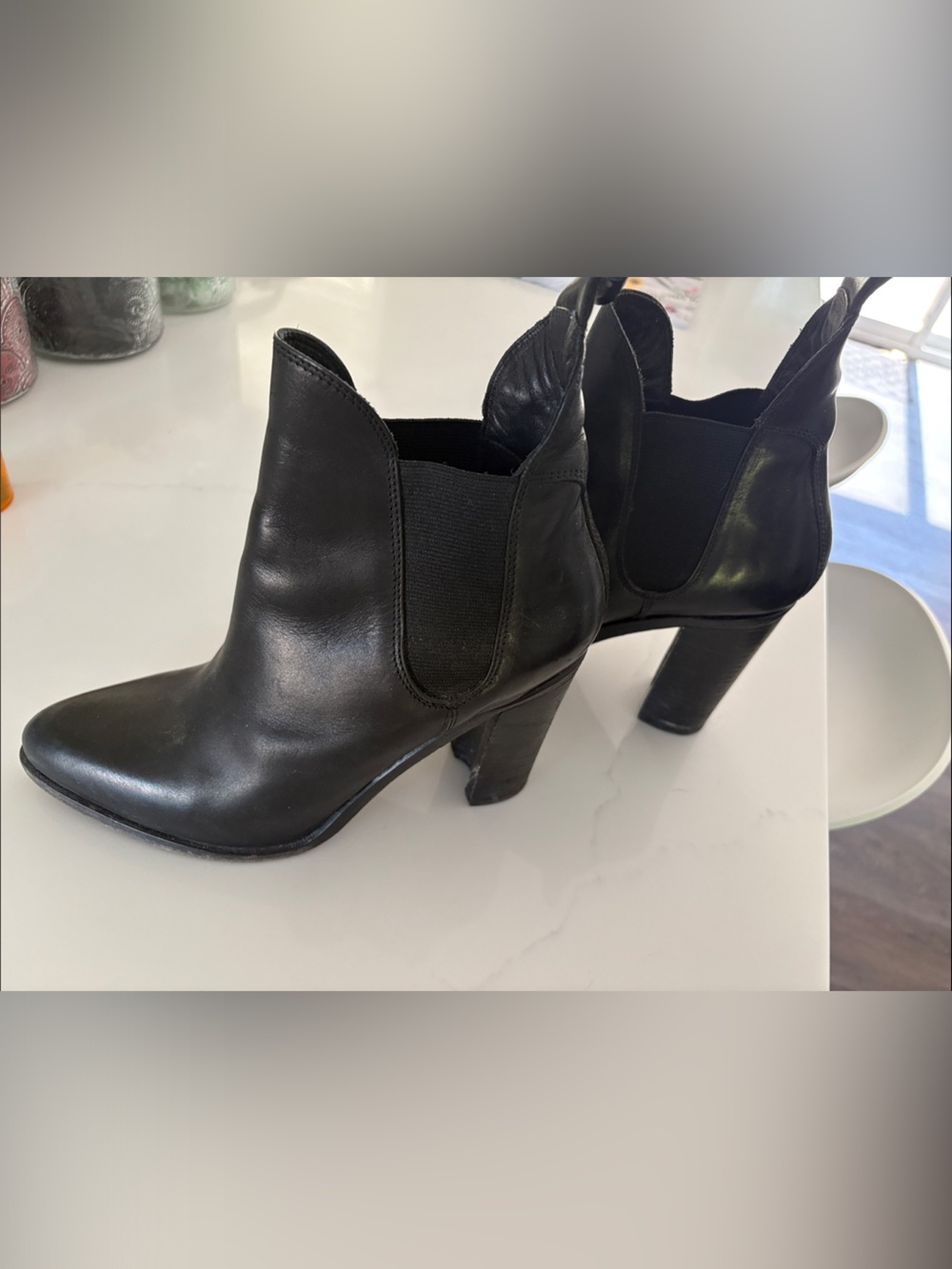 rag & bone Black Leather Chelsea Ankle Booties with Block Heel